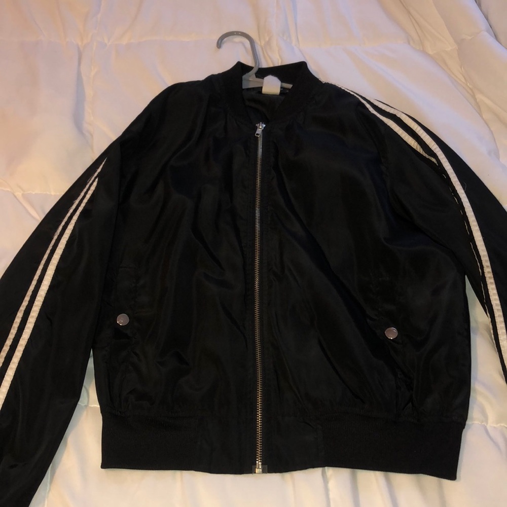 Black and white striped bomber jacket